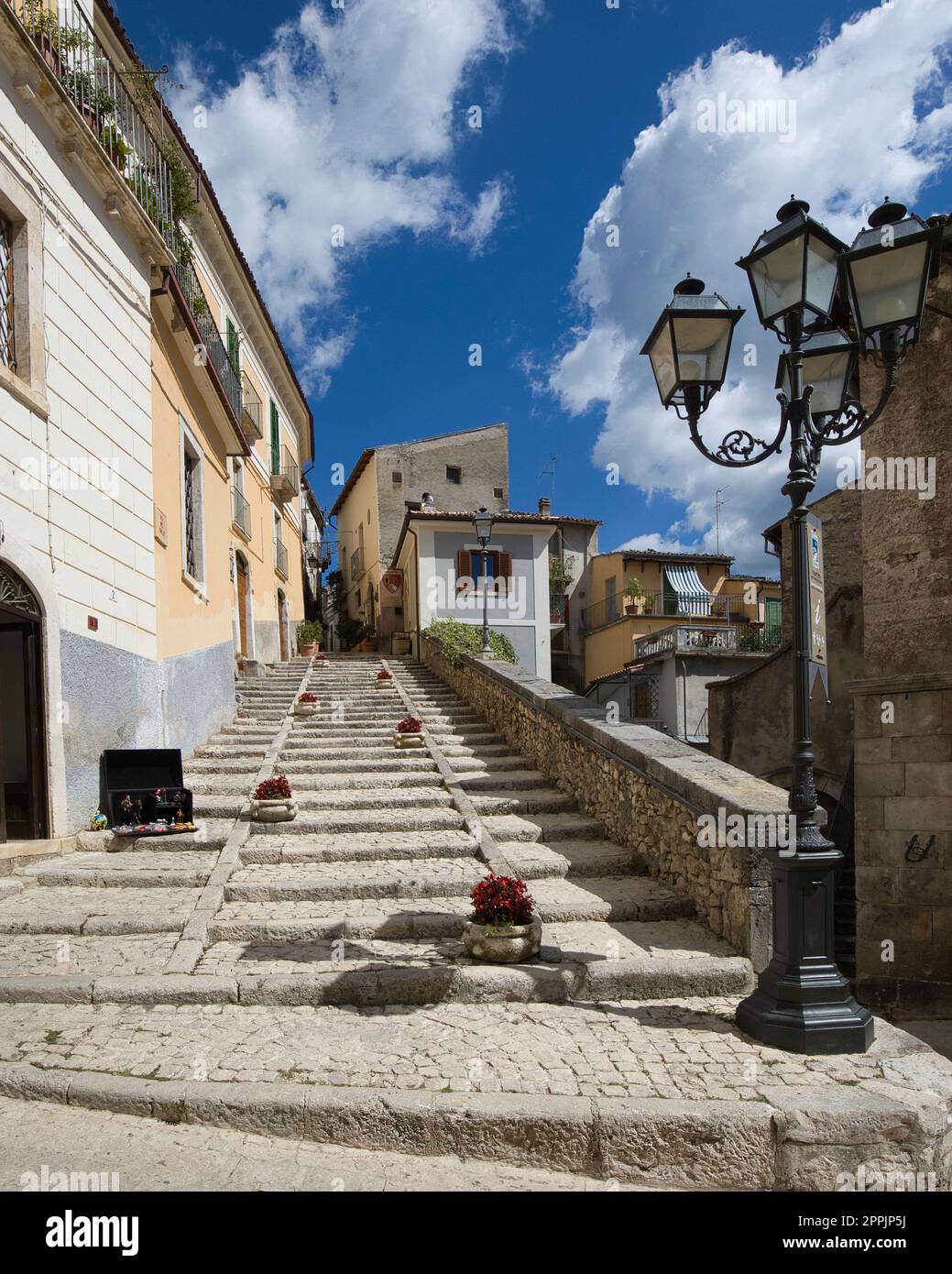 Pacentro, L`Aquila Italy - 20 August 2022: Steps in Via del Colle Stock Photo